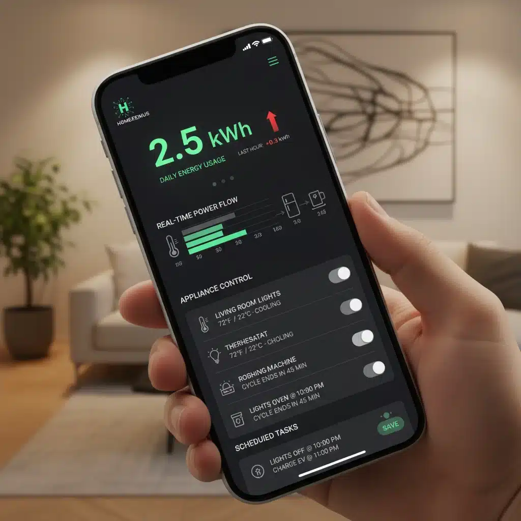 Smartphone app controlling smart home appliances and displaying energy usage