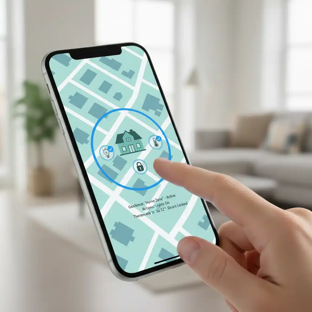 Smartphone app controlling smart home geofencing settings