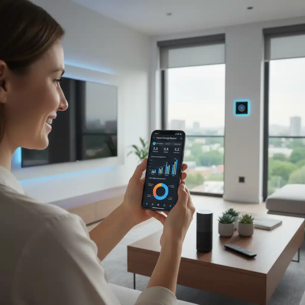 Person monitoring home energy usage on a smartphone app