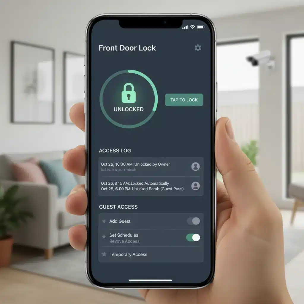 Smartphone app controlling smart door lock features