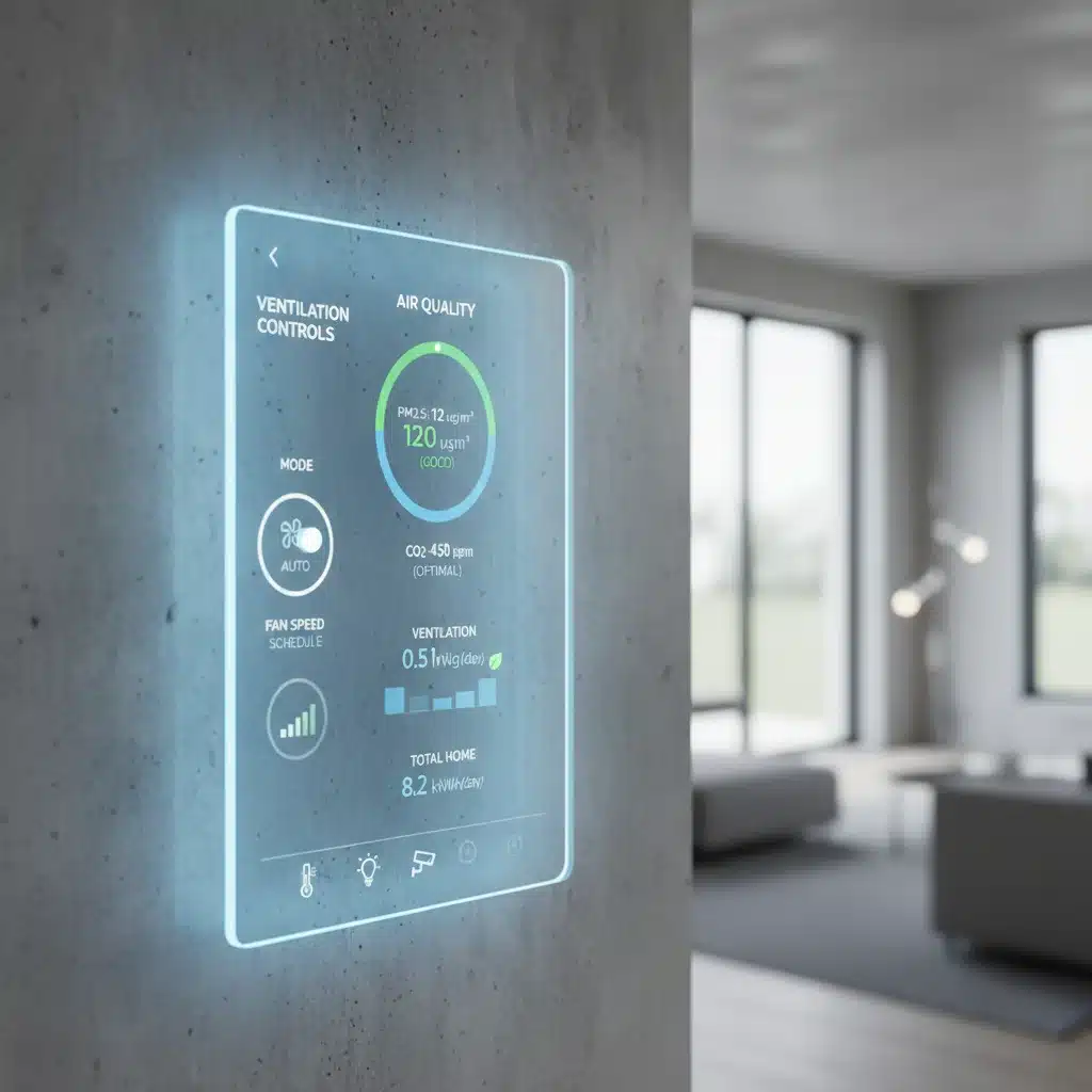 Smart home interface showing real-time indoor air quality and energy management for ventilation.